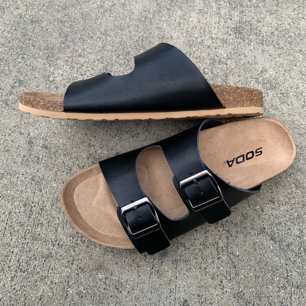 Soda Black Birk Style Slides Sandals